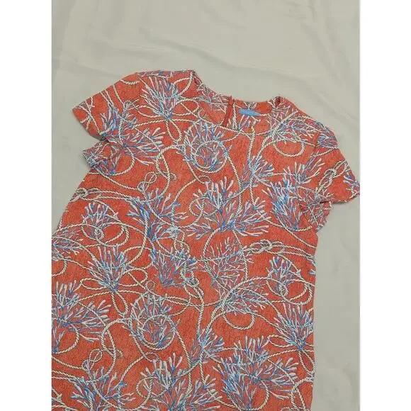 J. McLaughlin Dress Women Short Pullover Shift Dress Coral Nautical Seaside Sz L - Picture 1 of 10
